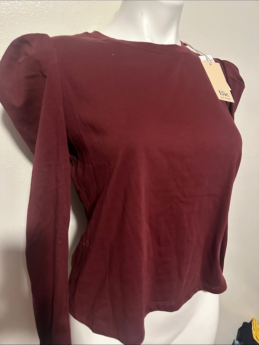 Elie Tahari Maroon Puff-Sleeve Long-Sleeve Top
